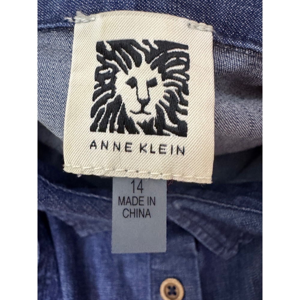 Anne Klein Blue Denim Sleeveless Button Front Shirt Dress Pockets Size 14 - Picture 6 of 9